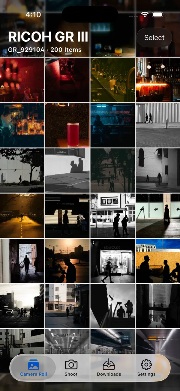 Camera roll grid on iPhone