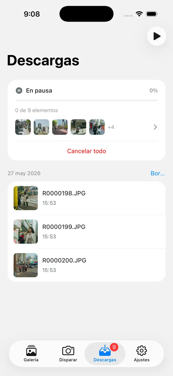 Cola de descargas con progreso