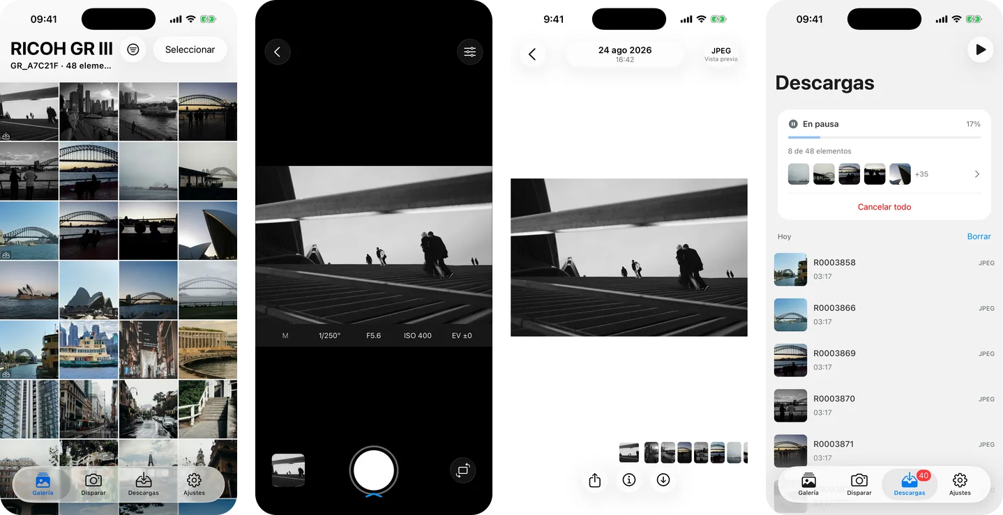 GR Snap en iPhone: fotos, disparo remoto con live view y cola de descargas